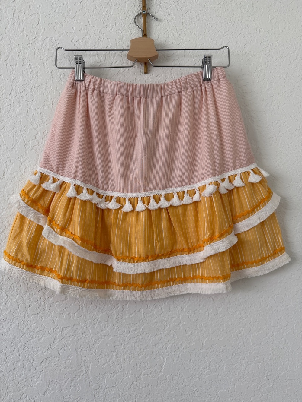 NWT English Factory/Anthropologie Pink/Yellow Tassel Mini Skirt- S- MSRP $75 - Picture 2 of 15